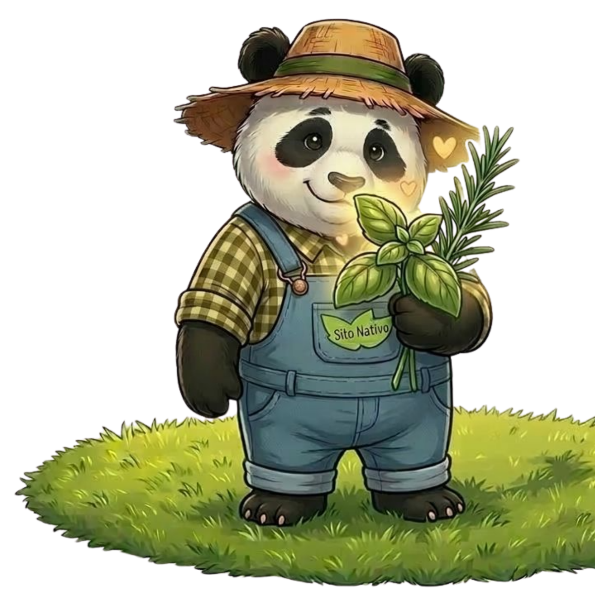 Panda da Roca segurando um macinho de ervas e temperos